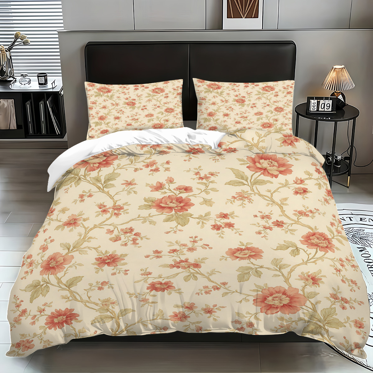 Funda de edredón floral fresca pequeña transfronteriza Estilo pastoral Ropa de cama floral pequeña Funda de edredón cepillada Juego de tres piezas JIT