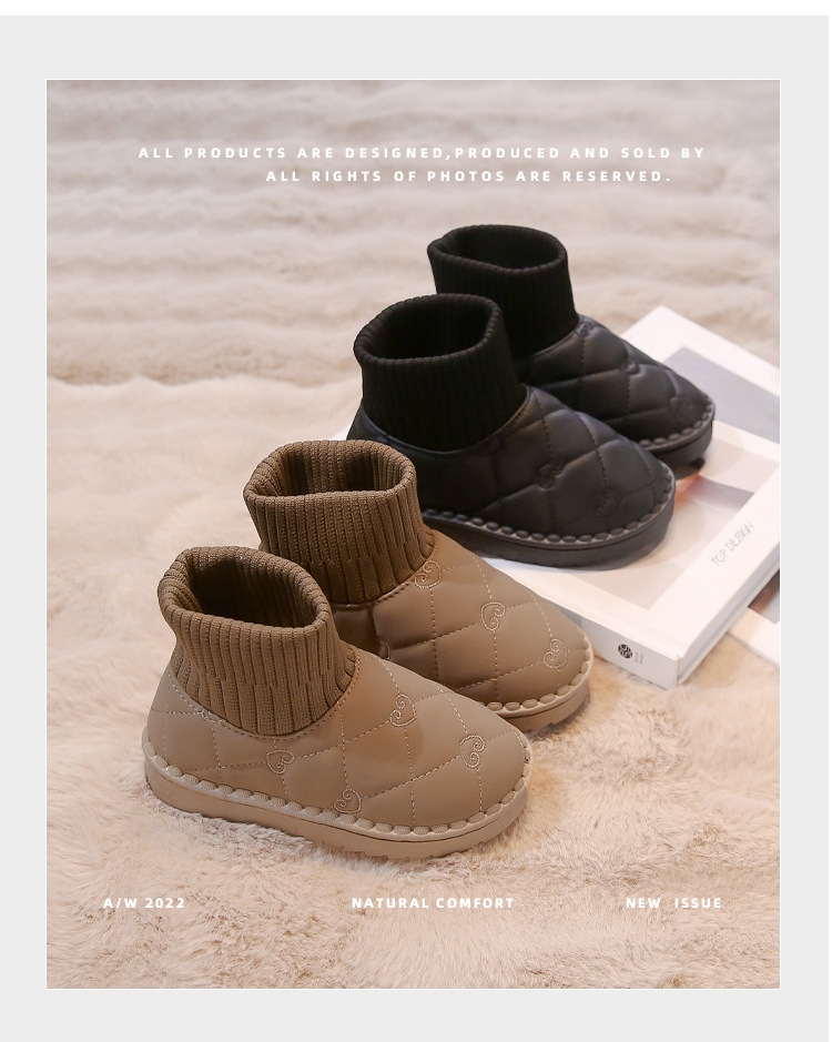 Children's diamond grid snow girls in winter 2024, new styles for boys with plush cotton shoes, elastic short socks and_voghion.com