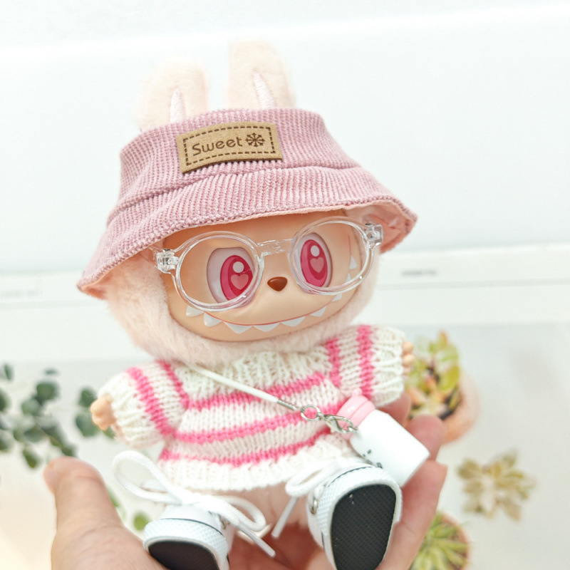 17 センチメートルビニールぬいぐるみマカロンラブブ LABUBU ベビー服ピンクのガーゼスカートヘアアクセサリー交換服|undefined