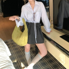 槿一翻领系带衬衫女秋季新款设计感小众复古衬衣宽松长袖上衣气质