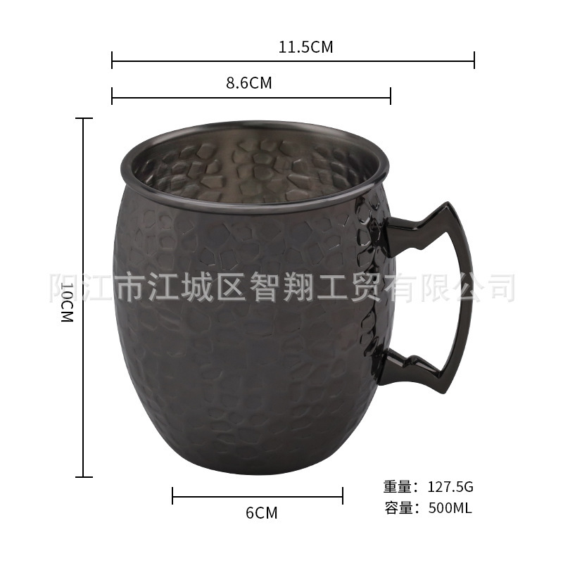 Cross - Border MOSCÚ pure Stainless Steel mula Cup Mule Copper Hammer Point Cup Mark Cup 500ml cóctel Drum Cup