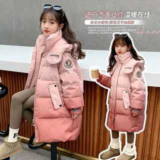 防寒粉红色女童连帽长款棉服2026新款洋气加厚羽绒棉袄冬装外套