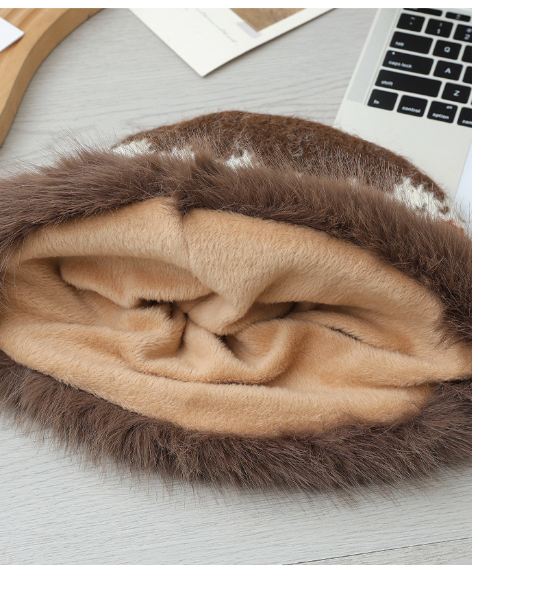 Cappello da pescatore invernale retrò in stile etnico jacquard lavorato a maglia, in pelliccia di coniglio, caldo, spesso e antifreddo_voghion.com