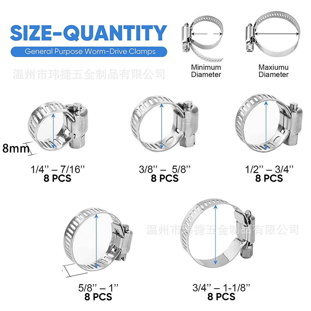 Kit de 40 Piezas de Anillos de Unión Combinados de Acero Inoxidable 201/Estilo Americano, con Abrazadera Resistente, en Caja