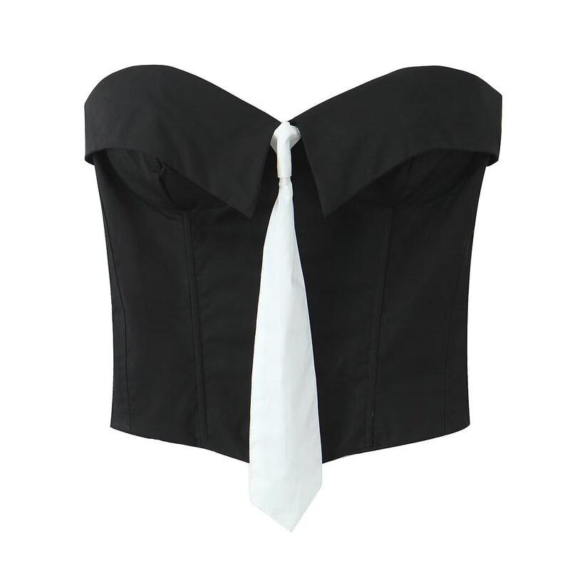 1519-24 Winter New European and American Style Spice Girls Sexy Turn-up Corset Women's Contrast Tie Top