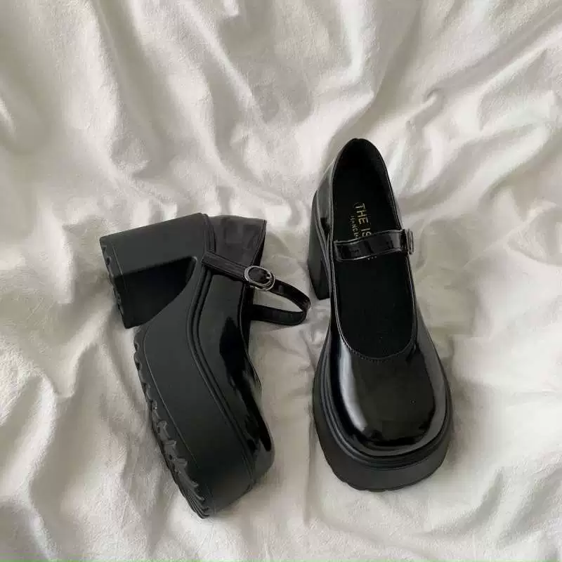 Толстые маленькие кожаные туфли на высоком каблуке для женщин, французские туфли Мэри Джейн, новинка 2025 года, весенне-летние универсальные французские туфли на толстой подошве, увеличивающие рост, осень