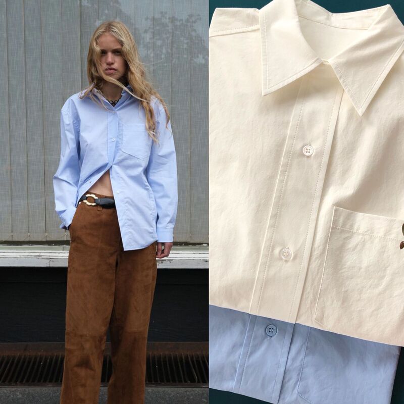 Nordic Niche Oversized Three-Pocket Large Cotton Turn-Down Collar Long-Sleeve Shirt Paired with a Small Jacket