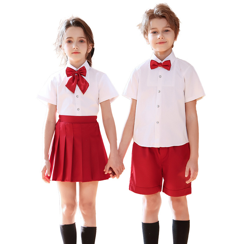 Traje de actuación de coro para niños Traje de actuación del día del niño para estudiantes de primaria y secundaria Traje de correa de jardín de infantes Vestido de niña rojo