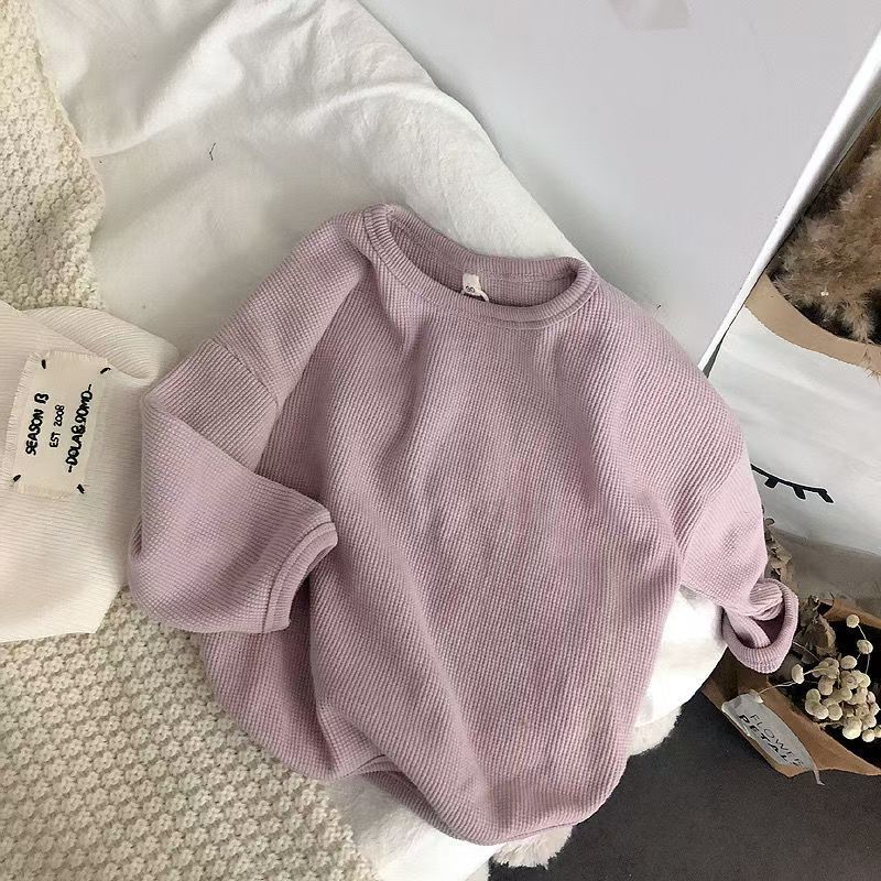Cross-border Japanese style children's base layer sweatshirt, spring and autumn style baby lazy style waffle sweatshirt, fashionable small sweatshirt