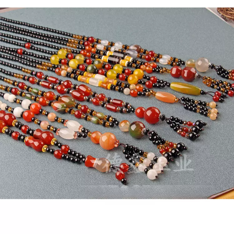 玛瑙项链 民族风 半天珠项链加黑链 毛衣链 仿旧玛瑙天珠