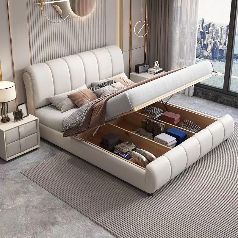 意式皮床真皮床1.8米双人床简约现代1.5米高箱储物卧室家用软靠床
