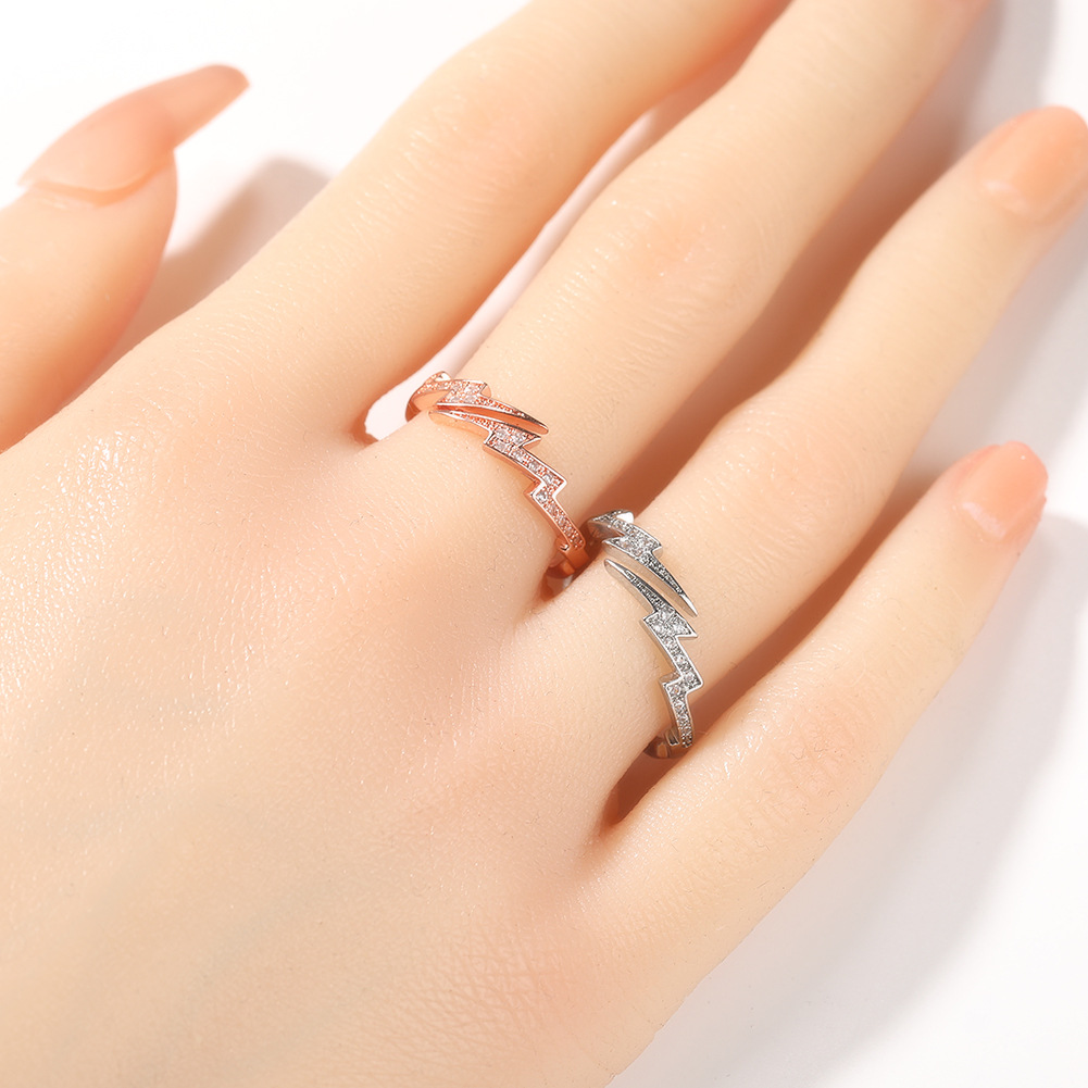 Lightning Diamond Ring Rose Gold Zircon Creative Fashion Jewelry_voghion.com