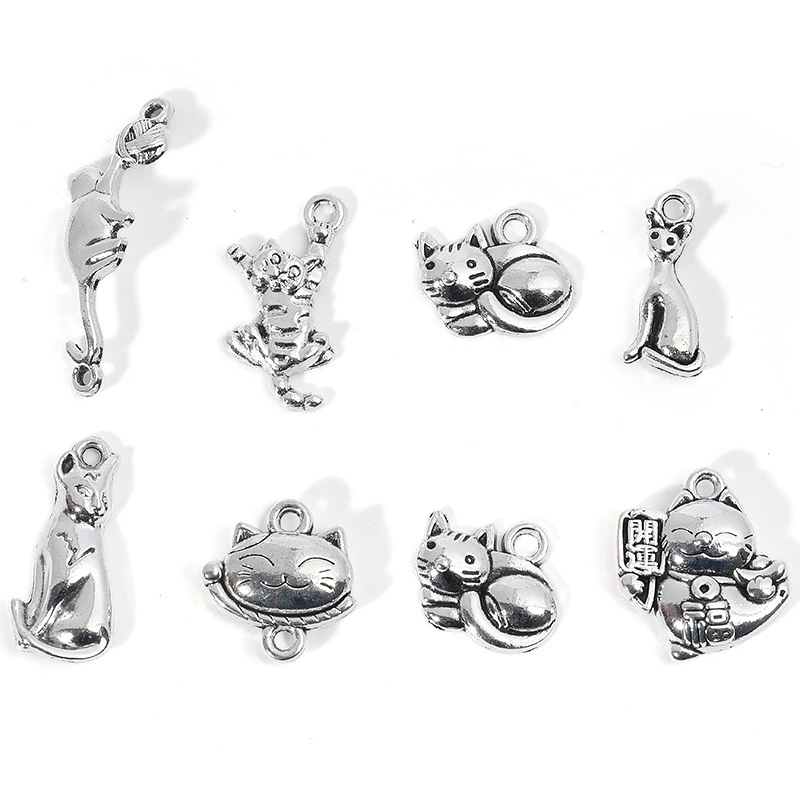 Оптовая продажа 8 стилей животных кошки подвески DIY винтажные сплавы ювелирные аксессуары A800443