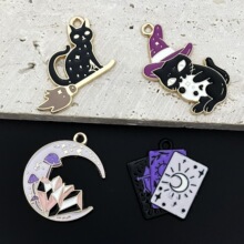 魔法猫扑克眼睛月亮合金饰品配件吊坠耳环项链挂件diy手作材料