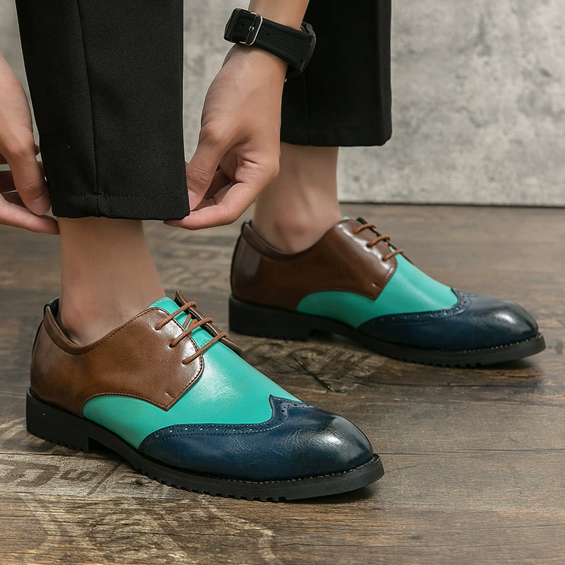 Трансграничная 2022 мужская кожаная обувь, повседневные броги, подходящие по цвету, большие размеры, мужская кожаная обувь, Модный джентльменский британский стиль