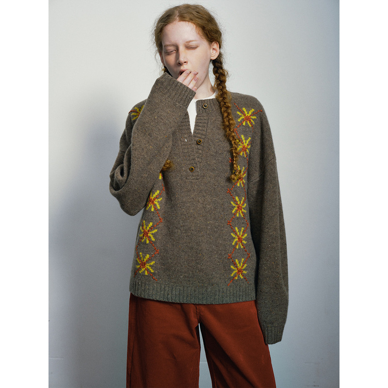【Daihe】Early Spring New Casual Round-Neck Hand-Embroidered All-Wool Versatile Knit Pullover Top H0032