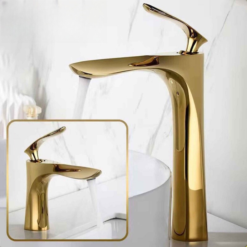 Alloy basin hot and cold water faucet for home bathroom vanity sink, single-hole switch, gold color