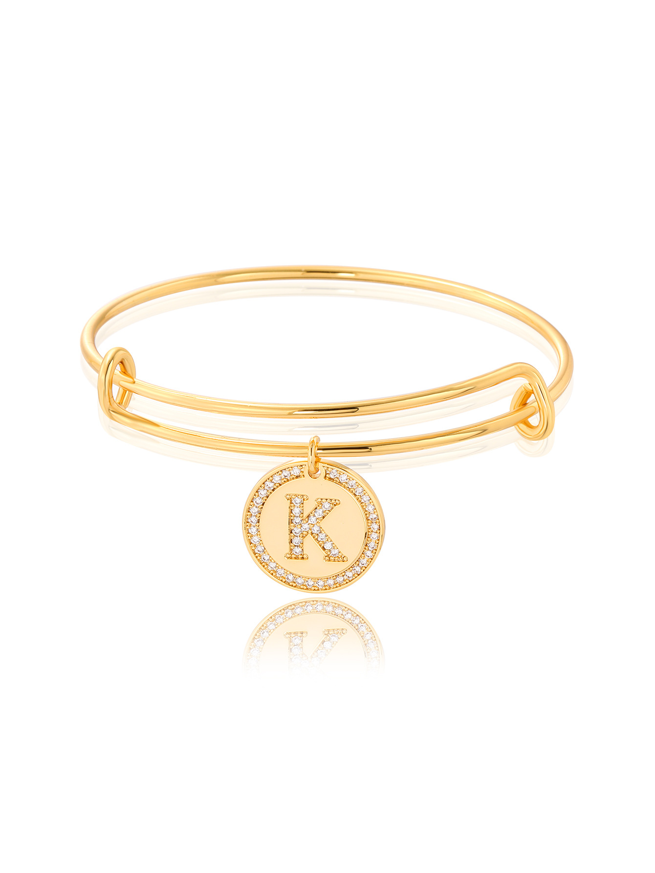 Fashion New Copper Plated 18k Gold Letter K Zircon Event Metal Bracelet display picture 1