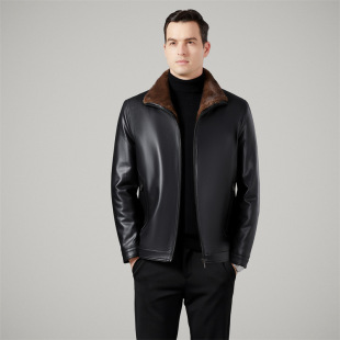 Leather men's upscale new men's fur nano-mink velvet liner fur one-piece business leather jacket warm coat