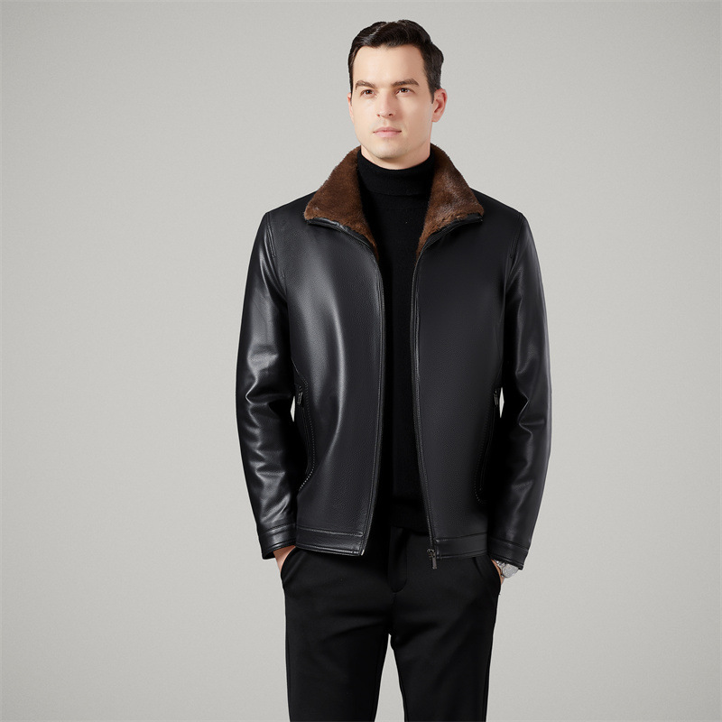 Leather men's upscale new men's fur nano-mink velvet liner fur one-piece business leather jacket warm coat