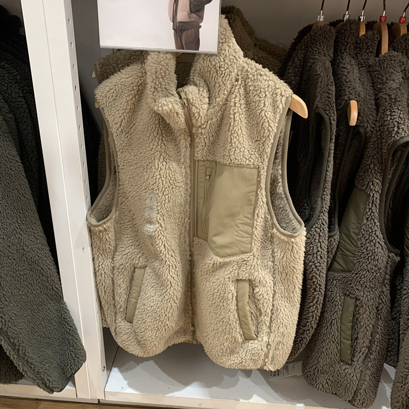 Japanese Single Men's Autumn and Winter Faux Lambskin Vest Fleece Vest Casual Warm Vest All-match Jacket 475753