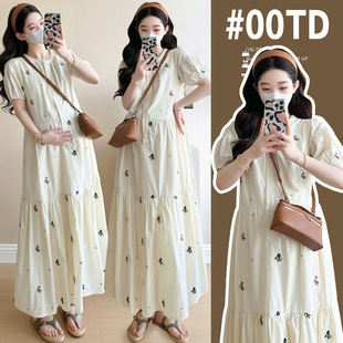 Maternity 2025 new summer dress Korean fashion age-reducing slimming heavy industry embroidered sweet temperament skirt