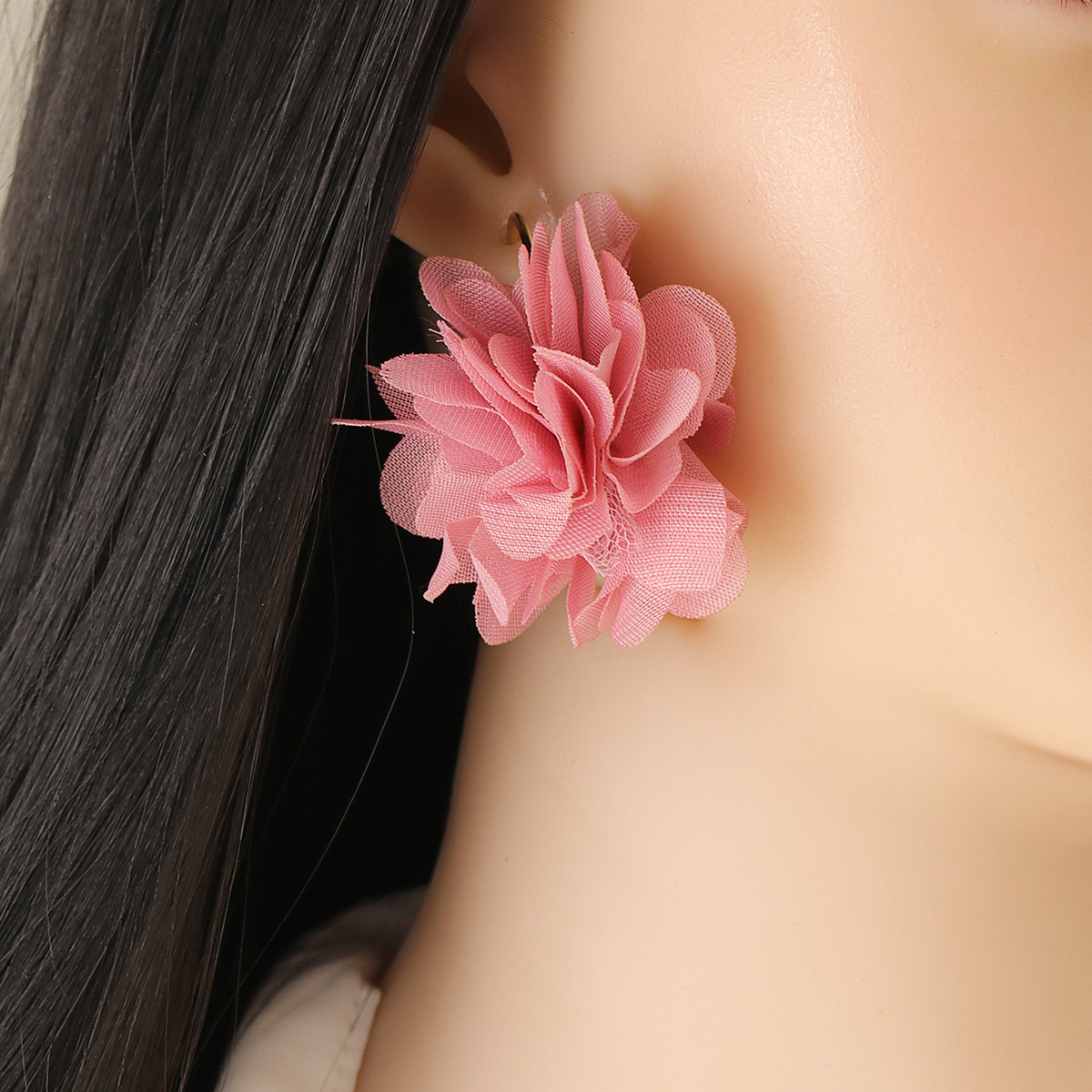 Fashion Chiffon Cloth Lace Flower Multi-layer Earrings display picture 13