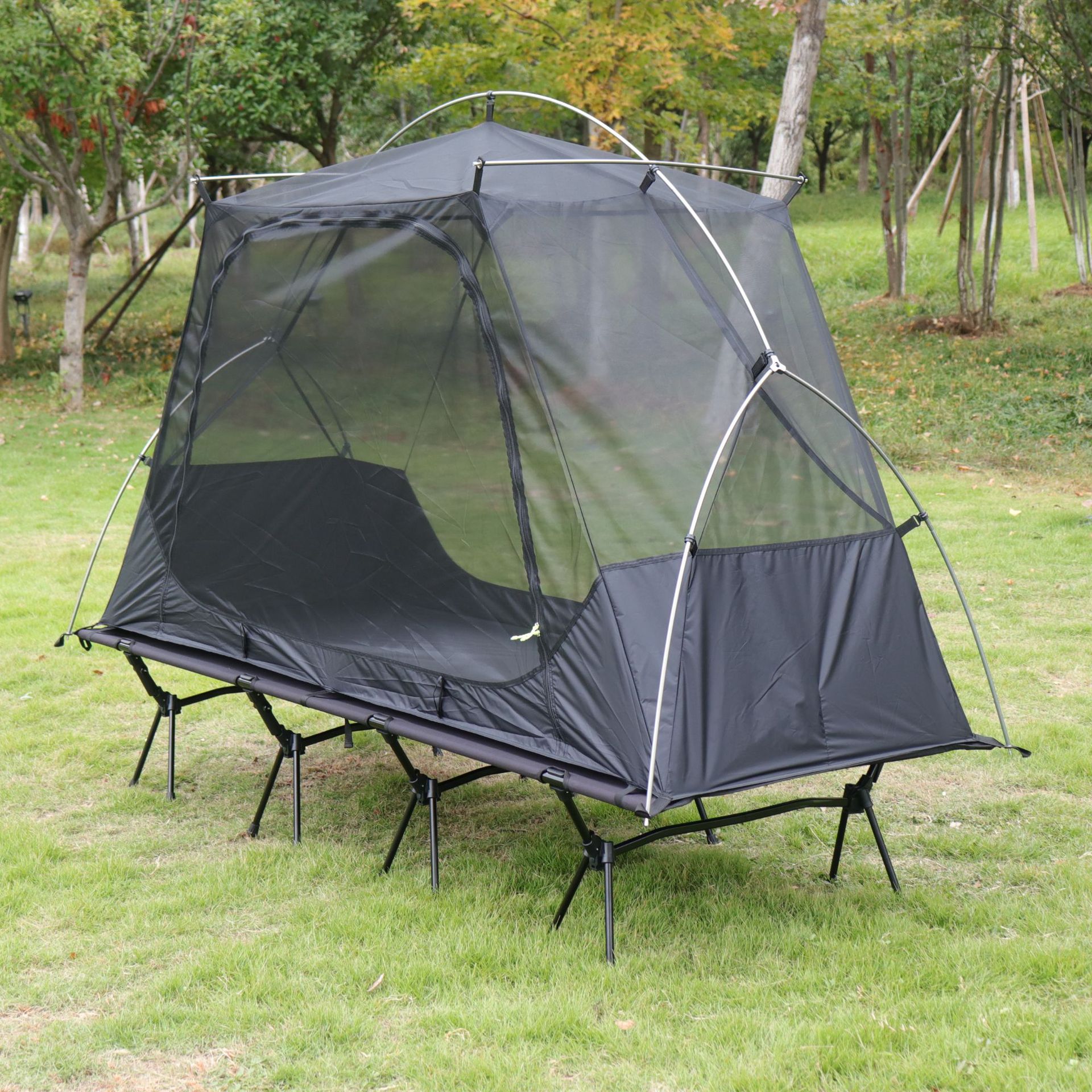 Outdoor camping bed, elevated tent, enlarged foldable portable camping bed, double-layer aluminum alloy, warm, suitable for motorcycle travel and fishing