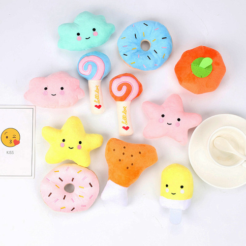 Pet plush, sounding, teeth grinding, bite-resistant cat and dog toys, various multi-color fruit, cartoon animals, pet toys and supplies