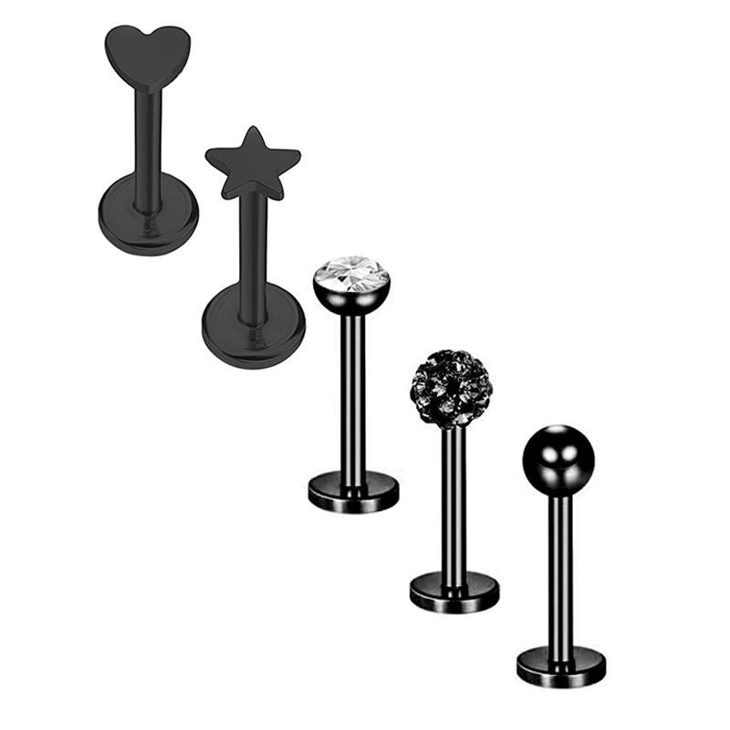European American Simple Stainless Steel T-Rod Earrings Zircon Ear Nails Korean Screw Ball Distinctive Earrings 5 Pieces detail image 9