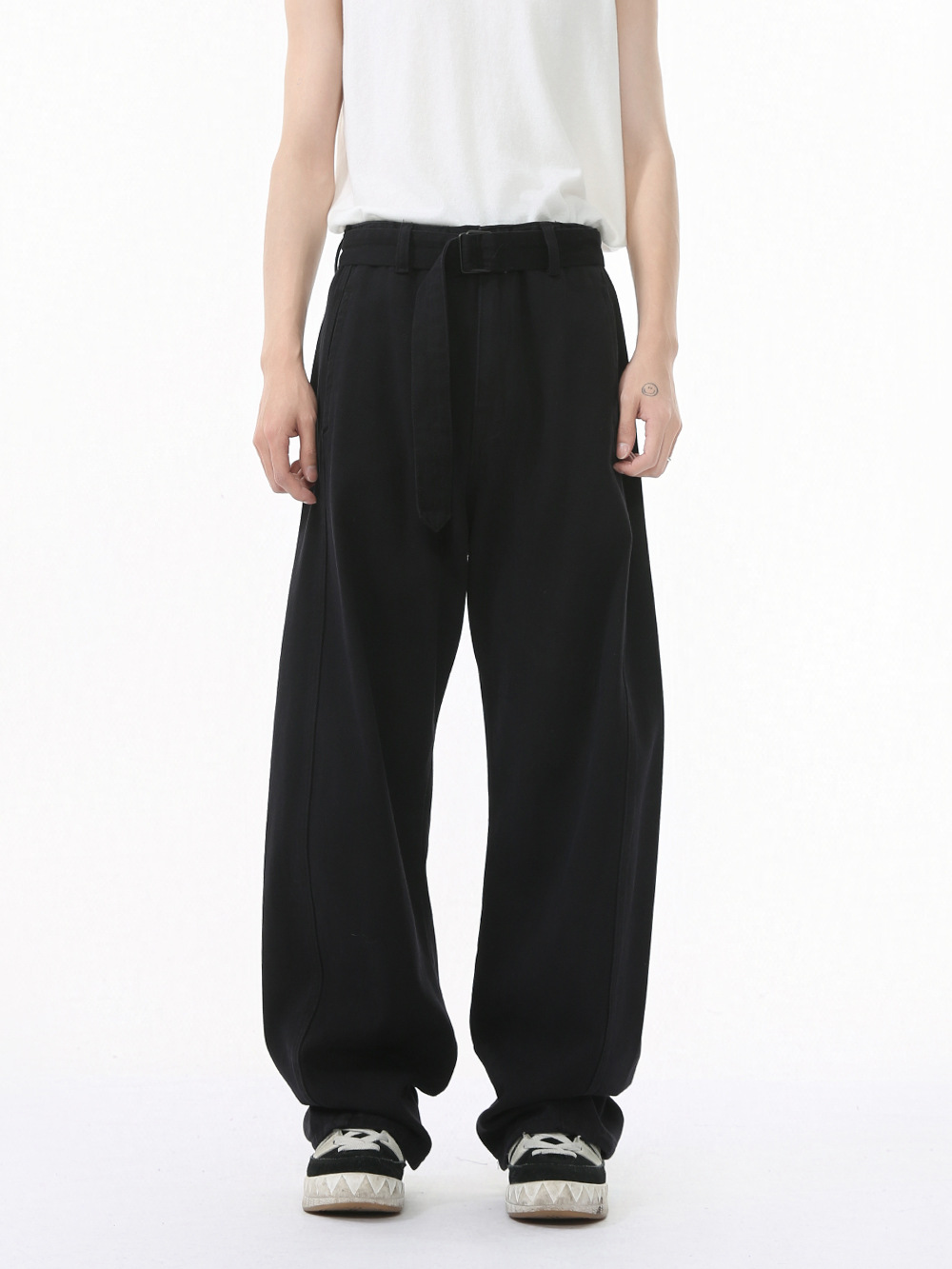 MTLCLOTHES para hombre | Nuevo estilo coreano casual cleanfit color sólido con cinturón jeans sueltos rectos