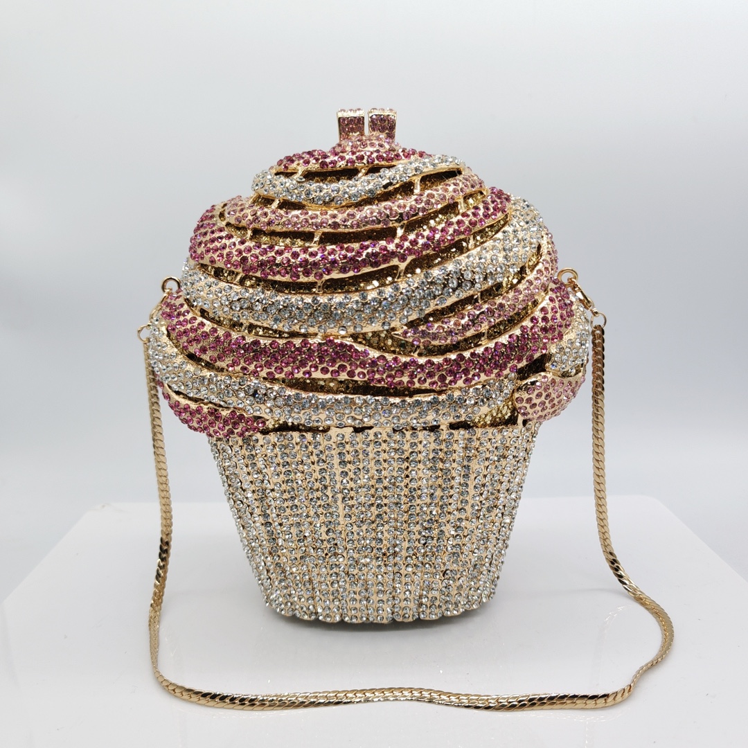 Túi clutch nữ đính đá dạ hội phong cách kim cương — Vàng trắng hồng, Đế vàng kim cương, Màu hồng, Màu xanh hoa quả chi tiết 2