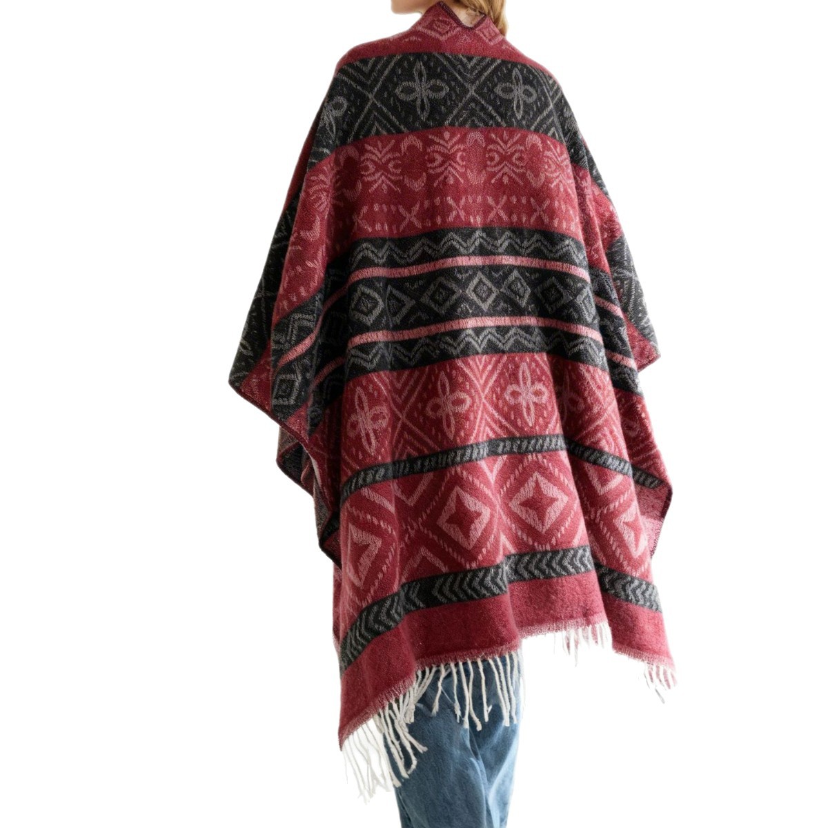 Jacquard grueso chale de punto otoño y invierno exterior con bufandas de bordas cálidas capa rayas de moda Jacquard cálidas