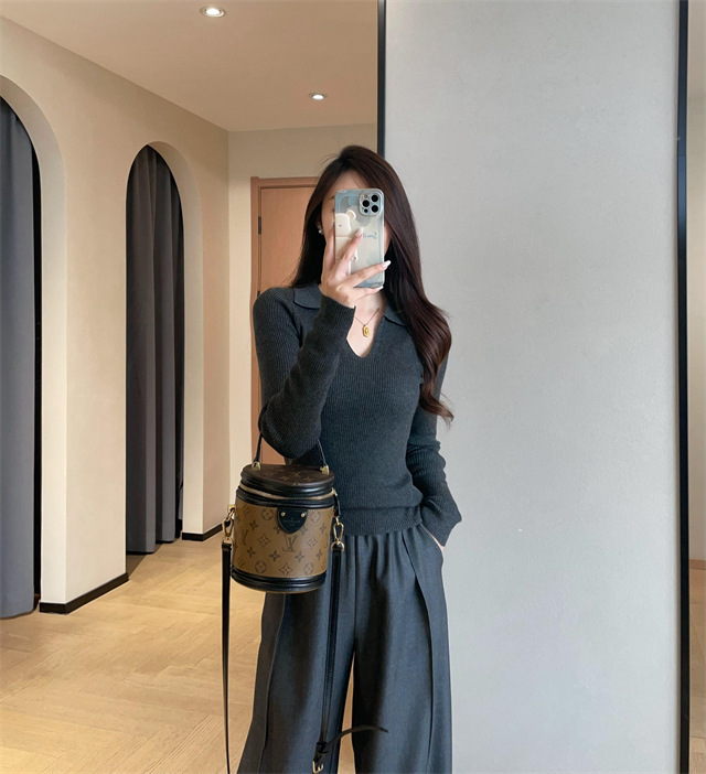 超舒适羊毛混纺翻领针织衫高弹修身显瘦打底衫女2025秋冬602985|undefined