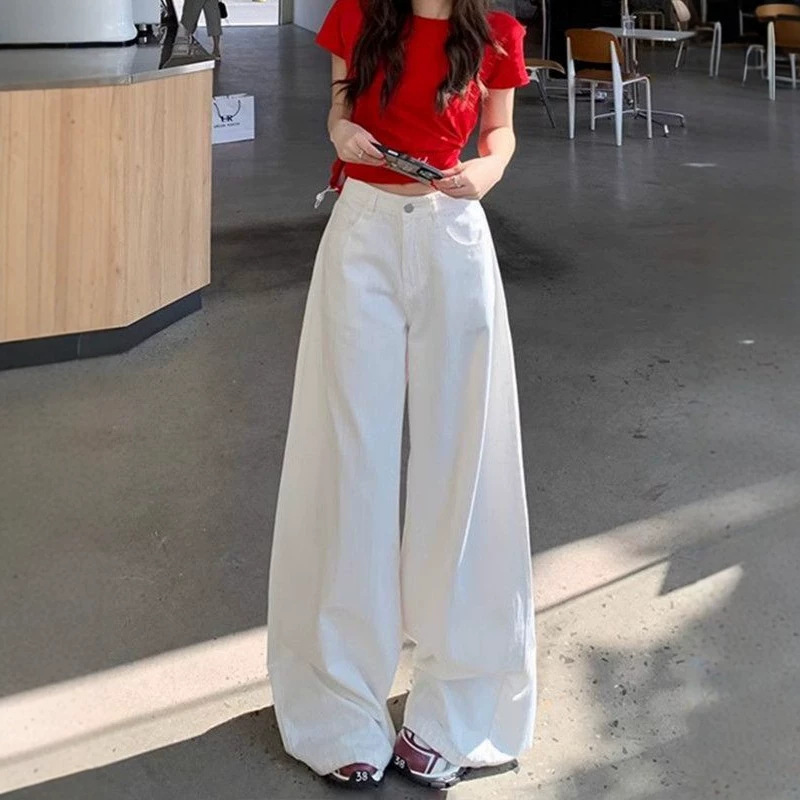 White Wide-Leg Jeans for Women, Loose-Fitting, Floor-Length, with a Slimming Effect, Suitable for Petite Women White Wide-Leg Jeans for Women, Loose-Fitting, Floor-Length, with a Slimming Effect, Suitable for Petite Women