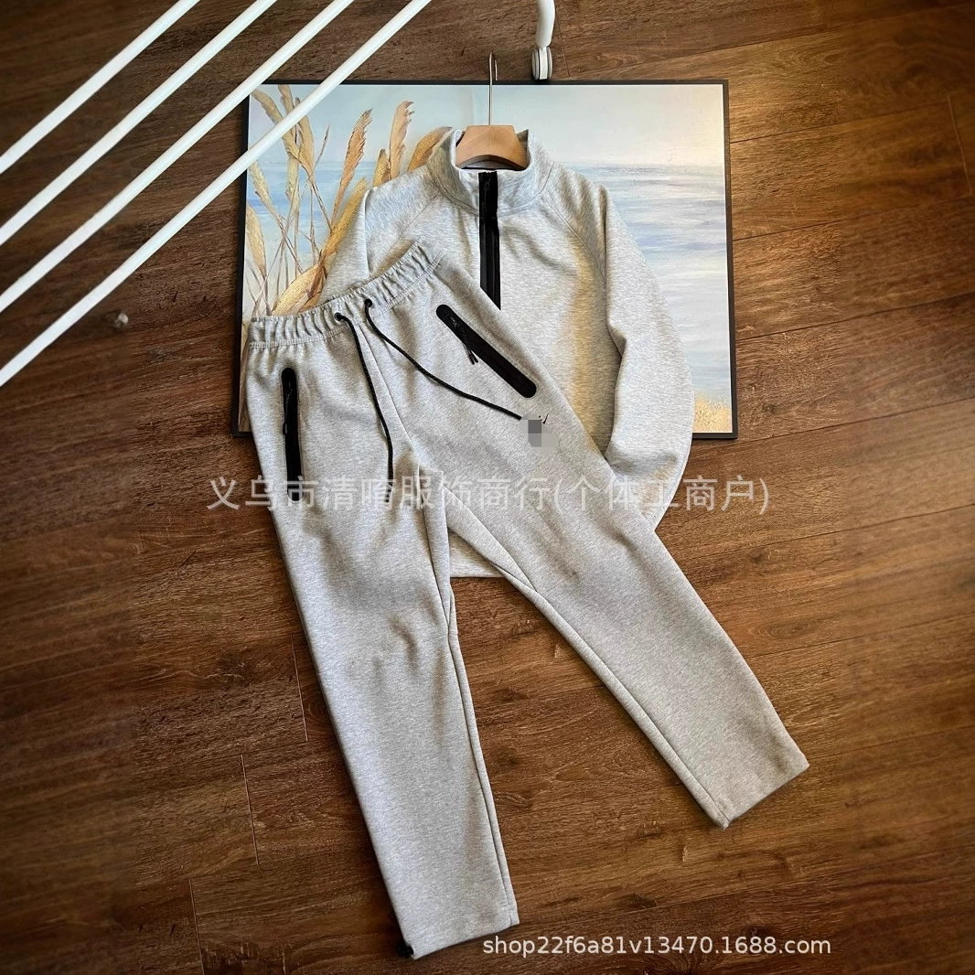 Свободный спортивный пуловер с полумолнией на крючках и воротником-стойкой для мужчин и женщин, комплект из толстовки и спортивных штанов DQ4312
