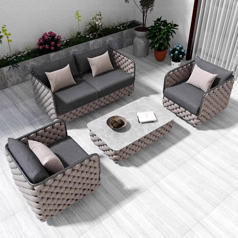 Sofá nórdico al aire libre patio terraza hotel jardín silla de caña sofá diseñador interior y exterior muebles de caña impermeables