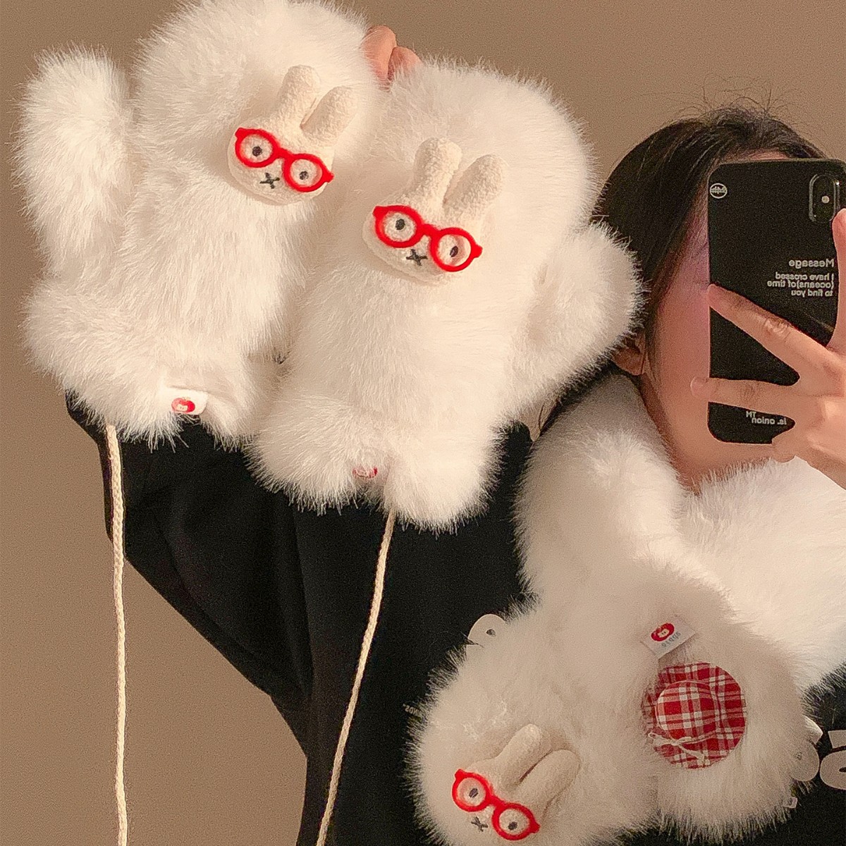 Guantes de peluche para mujeres en invierno engrosado con dedos todos incluidos lindos estudiantes de ciclismo caliente en invierno