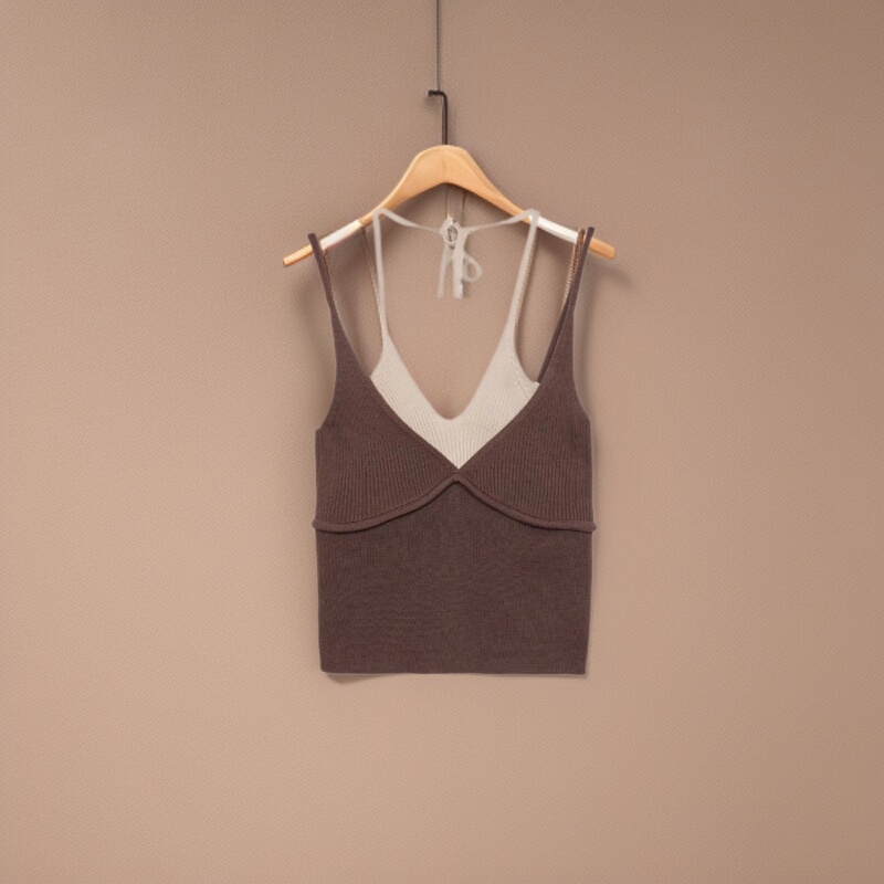 Pure Desire Summer Color-Block Fake Two-Piece Strapless Camisole for Women, Slim-Fit Short Sleeve Top for Layering or Wearing Alone Pure Desire Summer Color-Block Fake Two-Piece Strapless Camisole for Women, Slim-Fit Short Sleeve Top for Layering or Wearing Alone