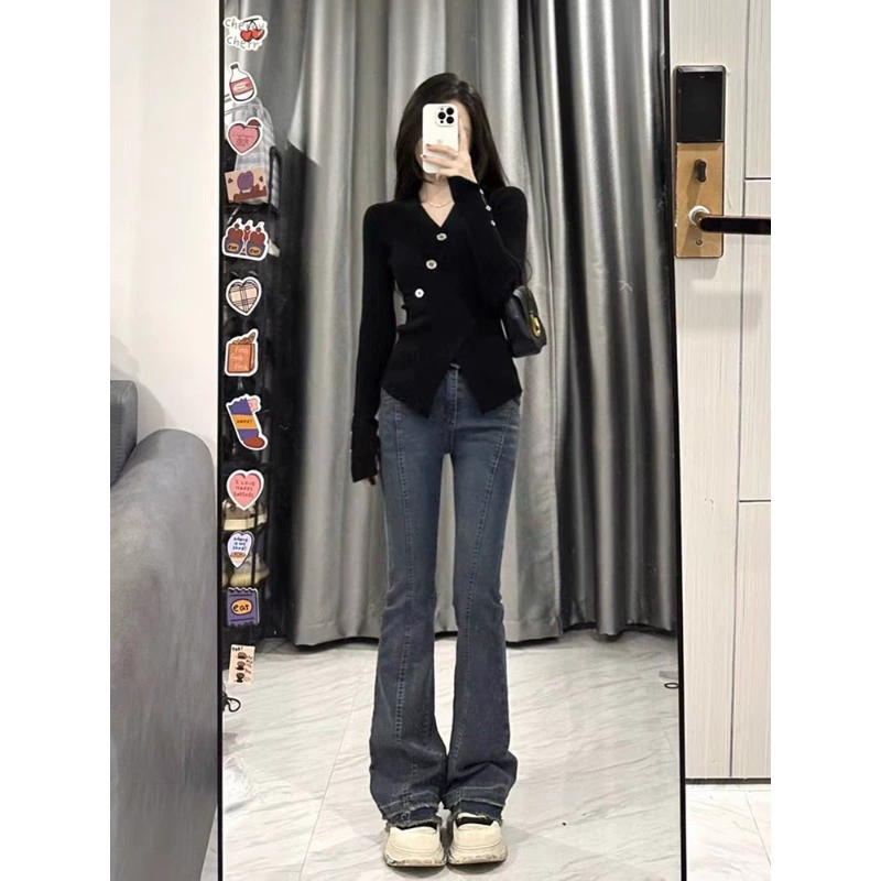 Большие размеры fat mm2025, весенний новый черный трикотаж с v-образным вырезом, внутренний трикотаж, женский топ с длинными рукавами