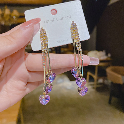 925 silver needle Dongdaemun temperament Internet celebrity earrings for women Korean micro-zirconia long earrings ins design earrings for women