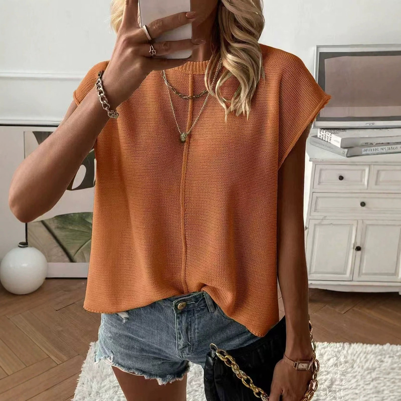 2026 Amazon European and American Casual Lazy Style Oversized Knit Top Summer Loose Versatile Slimming Elegant Top for Women 2026 Amazon European and American Casual Lazy Style Oversized Knit Top Summer Loose Versatile Slimming Elegant Top for Women