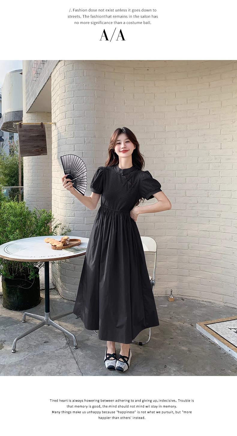 Blue Chinese Style For Women, Summer 2025 New Model, Improved Cheongsam, Elegant And Slimming Long A-line Dress_ecoleips.com
