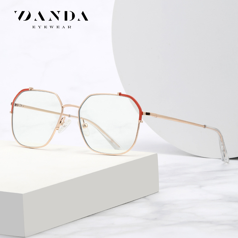 Gafas de vista lisas modelo exportación 2023, modernas y únicas, monturas de gafas para mujer JS8613, gafas de metal bicolor con bloqueo de luz azul.