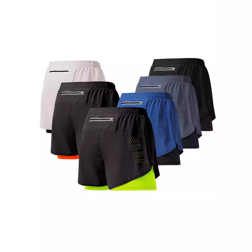 2023爆款男士双层运动短裤速干透气防走光跑步训练三分健身假两件