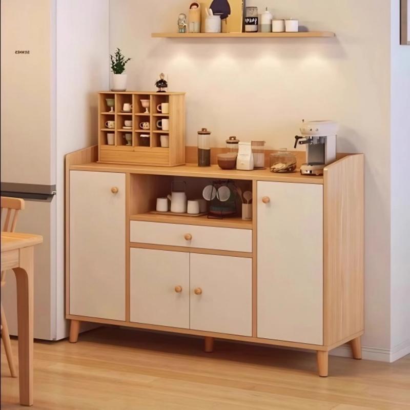 Solid Wood Sideboard Living Room Wall-Mounted Integrated Family 2025 New Multi-Functional Tea Cabinet Storage Cabinet Cabinet Side Cabinet