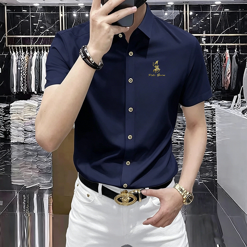 Authentic Paul Square Collar Business Slim Fit Light Luxury Youth High Elastic Ice Silk 2026 Summer Thin Short-Sleeve Shirt Men's T-Shirt Authentic Paul Square Collar Business Slim Fit Light Luxury Youth High Elastic Ice Silk 2026 Summer Thin Short-Sleeve Shirt Men's T-Shirt