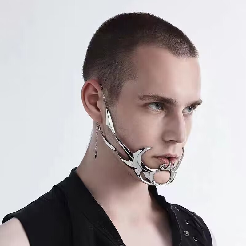 European and American punk mechanical blood blade power design special-shaped fluid lip ring surface earrings suit adjustable for men and women European and American punk mechanical blood blade power design special-shaped fluid lip ring surface earrings suit adjustable for men and women