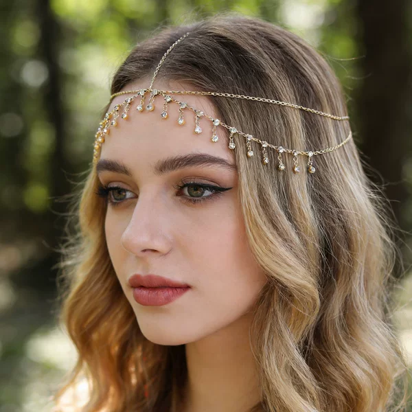 Bohemian Style Multi-Layered Rhinestone Tassel Hair Accessories for Women, Beach Retro Ethnic Style Metal Hair Chain, Factory Wholesale