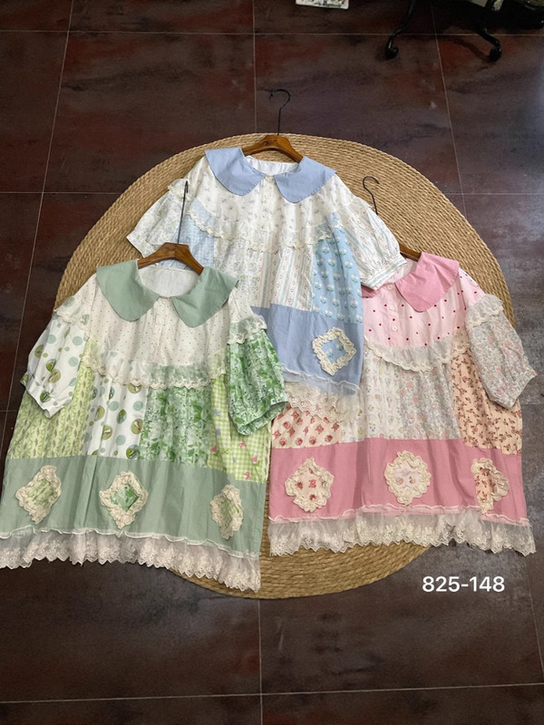 825148 Forest Pink Floral Lace Doll Collar Cute Girl Loose Summer Short-Sleeved Shirt Doll Shirt